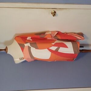 NEW Dramatic One Shoulder Dress Orange Black Mod Drape Sleeve Plus 2X Sexy